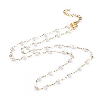 Vacuum Plating 304 Stainless Steel Beaded Necklaces, with Plastic Imitation Pearl Beads and Paperclip Chains, Golden, 17.52 inch(44.5cm)