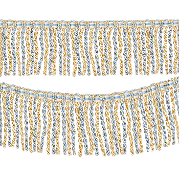 Two Tone Polyester Twisted Rope Tassel Fringe Trimming, Bullion Fringe Trim, Curtain Decoration, Costume Accessories, Light Blue, 79~80x2.5mm, 12m/card
