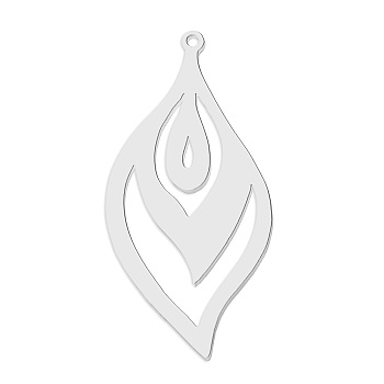 201 Stainless Steel Pendants, Laser Cut, Leaf, Stainless Steel Color, 42.5x21x1mm, Hole: 1.6mm