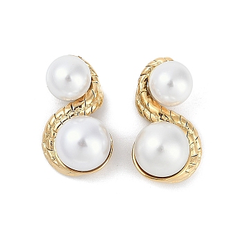 Ion Plating(IP) 304 Stainless Steel Swirl Stud Earrings, with Plastic Imitation Pearl, Real 18K Gold Plated, 21.5x12.5mm