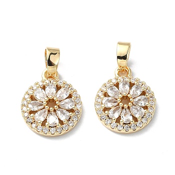 Brass Micro Pave Cubic Zirconia Pendants, Round, Real 18K Gold Plated, 14x11.5x3.5mm, Hole: 5x3mm