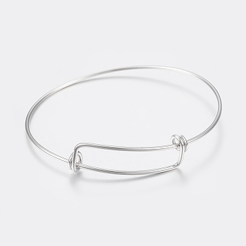 Adjustable 304 Stainless Steel Bangles, Stainless Steel Color, 60x65mm(2-3/8 inchx2-1/2 inch)