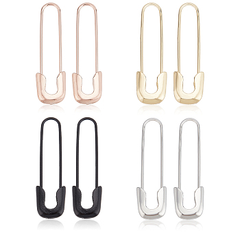 4 Pairs 4 Colors Exquisite Alloy Safety Pin Shape Hoop Earrings for Women, Mixed Color, 43x12x4mm, Pin: 1mm, 1 Pair/color