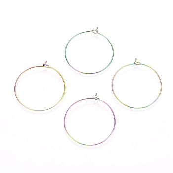 Ion Plating(IP) 316L Surgical Stainless Steel Hoop Earring Findings, Wine Glass Charms Findings, Rainbow Color, 25x0.8mm, 20 Gauge