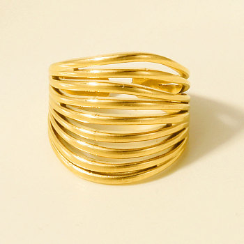 Geometric Multi-layer 304 Stainless Steel Adjustable Cuff Open Rings for Women, Golden, 18mm, Inner Diameter: 17mm