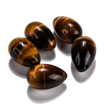 Natural Tiger Eye Pendants, Easter Egg Stone, 31x20x20mm, Hole: 2mm