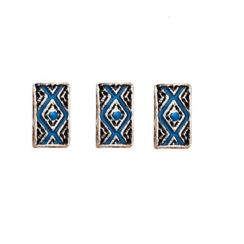 Alloy Enamel Cabochons, Nail Art Decoration Accessories, Rectangle with Rhombus, Blue, Antique Silver, 8x4.5x1mm