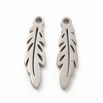 304 Stainless Steel Pendants, Leaf Charms, Stainless Steel Color, 17.5x5x1.4mm, Hole: 1.4mm