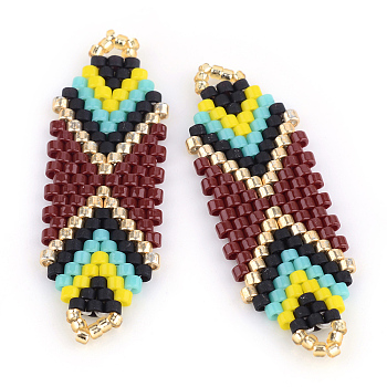 MIYUKI & TOHO Japanese Seed Beads, Handmade Links, Loom Pattern, Dark Red, 35.5~36.5x12x2mm, Hole: 1mm