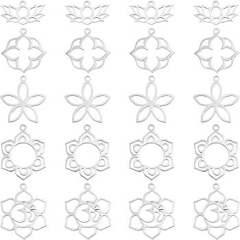 20Pcs 5 Style Stainless Steel Pendants, Laser Cut, Flower, Stainless Steel Color, 4pcs/style