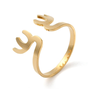 304 Stainless Steel Cuff Rings, Hollow Open Finger Ring for Women, Christmas Antler Shape, Golden, US Size 8 1/2(18.5mm)
