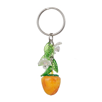 Fruits & Leaf Acrylic Pendant Keychain, with Iron Keychain Ring, Strawberry, 7.7cm