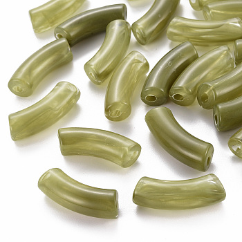 Acrylic Beads, Imitation Gemstone, Curved Tube, Olive, 36x13.5x11.5mm, Hole: 4mm, about 148pcs/500g