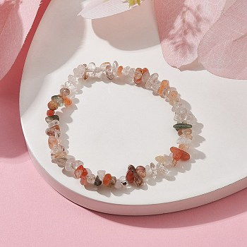 Natural Rutilated Quartz Chips Beaded Stretch Bracelets for Women, Inner Diameter: 2-1/4~2-1/2 inch(50~52mm)