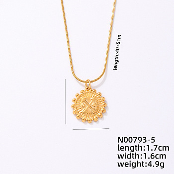 Vintage Stainless Steel Round Snake Chain Flat Round Pendant Necklaces, Religion Crossed Arrow Pendant Necklaces, Golden, 15.75 inch(40cm)