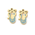 304 Stainless Steel Enamel Pendants, Shoes Charms, with Rhinestone, Real 18K Gold Plated, 14.5x8.5x2mm, Hole: 1.2mm(STAS-B142-03G)