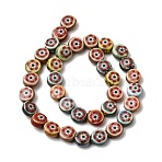 Flat Round Handmade Floral Porcelain Beads, Vintage Ceramic Beads with Red Five-Petal Flower Print, Mixed Color, 11~12x7mm(PR-CBA03B0-02)