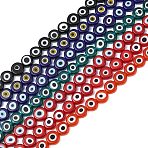 Handmade Evil Eye Lampwork Beads, Flat Round, Mixed Color, 11.5~12.5x5.5~5.8mm, Hole: 1.4mm, about 32pcs/strand, 14.17 inch(36cm)(LAMP-C028-02)
