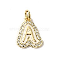 Brass Micro Pave Cubic Zirconia Pendants, with Jump Rings, Real 18K Gold Plated, Letter A, 18.5x14.5x2mm, Hole: 3.8mm(KK-K354-02G-A)