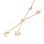 Resin Shell Star and Moon Pendant Lariat Necklace, Ion Plating(IP) 304 Stainless Steel Jewelry for Women, Golden, 15.16 inch(38.5cm)(NJEW-D296-14G)