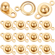 20Pcs 201 Stainless Steel Snap Clasps, Flat Round, Real 24K Gold Plated, 15x9x5mm, Hole: 1.5mm and 2mm(STAS-BBC0005-88A)