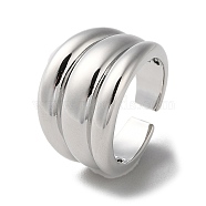Rack Plating Brass Grooved Open Cuff Rings, Cadmium Free & Lead Free, Platinum, Inner Diameter: 17mm(RJEW-K249-06P)