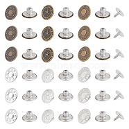 48 Sets 6 Style Brass Button Pins for Jeans, Nautical Buttons, Garment Accessories, Flat Round, Mixed Patterns, 16.8~17x9mm, Hole: 1.6mm, 8 sets/style(BUTT-UN0001-11)