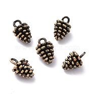 Rack Plating Brass Charms, Lead Free & Cadmium Free, Pine Cone, Brushed Antique Bronze, 11x7mm, Hole: 1.5mm(KK-F834-07BAB)