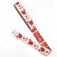 Ethnic Style Embroidery Polyester Ribbons, Jacquard Ribbon, Tyrolean Ribbon, Garment Accessories, Flower Pattern, White, 1-1/4 inch(33mm)(OCOR-WH0070-16A)