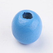 Natural Wood Beads, Dyed, Round, Deep Sky Blue, 14x13mm, Hole: 3.5~4.5mm, about 680pcs/500g(WOOD-Q030-57C)
