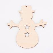 Undyed Wooden Pendants, Snowman, for Christmas Theme, Antique White, 100x91x3mm, Hole: 2mm(WOOD-K005-14)