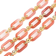 Rack Plating Acrylic & CCB Plastic Chain, Long-Lasting Plated, Light Coral, 20x10.6x3mm, 5m/roll(CHAC-H001-01B)