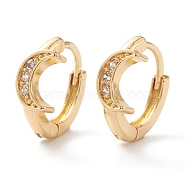 Brass Micro Pave Clear Cubic Zirconia Huggie Hoop Earrings, Ring with Moon, Real 18K Gold Plated, 13x12.5x2mm, Pin: 0.8mm(EJEW-H109-07G)