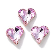 Glass Rhinestone Cabochons, Point Back & Back Plated, Faceted, Heart, Light Rose, 9x8x3.5mm(RGLA-G020-04B-D123)