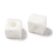 Handmade Lampwork Beads, Cube, White, 8.5~10x8.5~10.5x8~10.5mm, Hole: 4mm(LAMP-B025-01A-01)