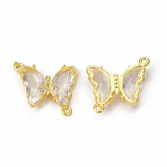 Glass Connector Charms, with Brass Findings, Butterfly, Clear, 21x26x4mm, Hole: 1.5mm(KK-E068-VB402-1)