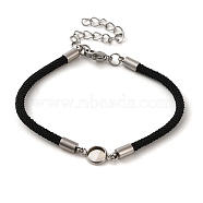 Milan Cord & 304 Stainless Steel Bracelets Making, with Round Tray, Black, Tray: 6mm, 7-1/8 inch(18.1cm)(MAK-H004-02A-P01)