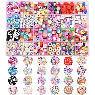 1370Pcs 24 Styles Butterfly & Candy & Fruit & Heart &Cake & Star Handmade Polymer Clay Beads, with Transparent & Opaque Acrylic Beads, Mixed Color, 1370pcs/box(CLAY-SZ0001-79)