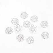 5-Petal Filigree Brass Bead Caps, Silver Color Plated, 10x4.5mm, Hole: 1mm(KK-B218-S)