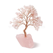 Natural Rose Quartz Tree Display Decoration, Natural Rose Quartz Base Feng Shui Ornament for Wealth, Luck, Rose Gold Brass Wires Wrapped, 47~60x88~105x122~145mm(DJEW-G027-08RG-03)