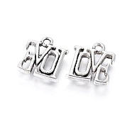 Valentine Gifts Ideas for Her Tibetan Style Alloy Charms, Cadmium Free & Nickel Free & Lead Free, LOVE, Antique Silver, 15x13x2mm, Hole: 2mm(X-TIBEP-S065-AS-FF)