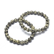 Natural Dalmatian Jasper Bead Stretch Bracelets, Round, 2-1/8 inch~2-3/8 inch(5.5~6cm), Bead: 8mm(X-BJEW-K212-B-014)