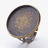 Adjustable Brass Pad Finger Ring Settings, Flat Round, Size 8, Antique Bronze, Tray: 23mm, 18mm(KK-D527-27AB)