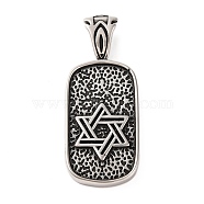 316 Surgical Stainless Steel Big Pendants, Rectangle Charms, Antique Silver, Star of David, 61.5x24.5x4.5mm, Hole: 12.5x6.5mm(STAS-Z073-56AS-01)