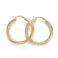 304 Stainless Steel Hoop Earrings, Hypoallergenic Earrings, Textured, Golden, 4 Gauge, 40x42x5mm, Pin: 0.7x1mm(EJEW-L232-034A-G)