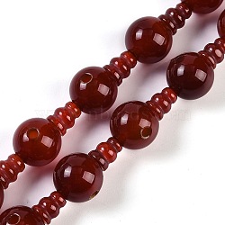 Natural Carnelian 3-Hole Guru Beads Strands, Dyed & Heated, for Buddhist Jewelry Making, T-Drilled Beads, Gourd, 26x16mm, Hole: 2mm and 3mm(G-H064-E08-03A)