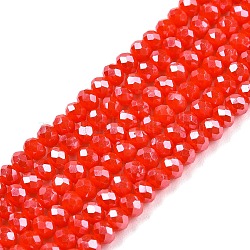 Electroplate Glass Beads Strands, Pearl Luster Plated, Faceted, Rondelle, Red, 2.9~3.3x2mm, Hole: 0.8mm, about 148~150pcs/strand, 39.5~40cm(EGLA-A044-P2mm-A03)