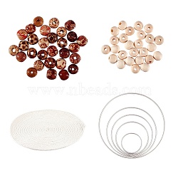 DIY Woven Net/Web Shape Home Decorate Makings, with Iron Linking Rings, Wood Beads and Cotton String Threads, Platinum(DIY-PH0027-05)