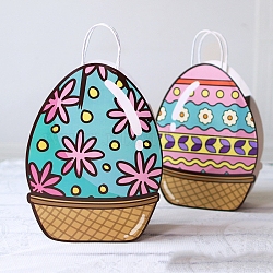 Easter Egg Shaped Paper Candy Packaging Bags with Handle, Flower, 28.3x21x1cm(PW-WG11965-01)