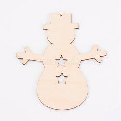 Undyed Wooden Pendants, Snowman, for Christmas Theme, Antique White, 100x91x3mm, Hole: 2mm(WOOD-K005-14)